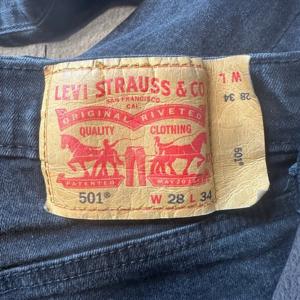 Levi's 501 Jeans Mens 28x34 Black Original Fit Button Fly Stretch Denim Pants